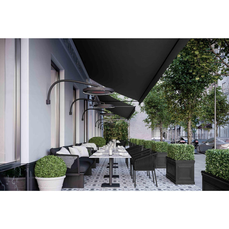 Bromic wall-mounted electric heaters over a restaurant terrace