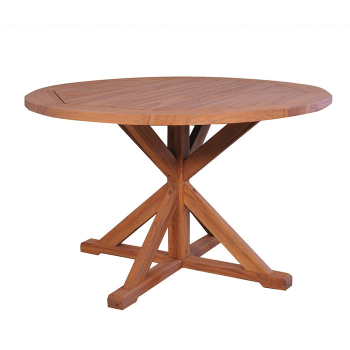 Teak 48" Round Cross Base Dining Table in Antique Gray Finish
