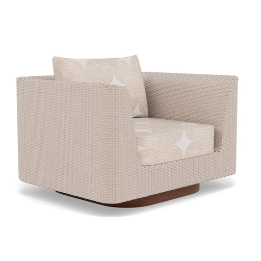 Woodard Mingle Swivel Lounge Chair, shown in a Woodard outdoor setting (some pieces shown are sold separately)