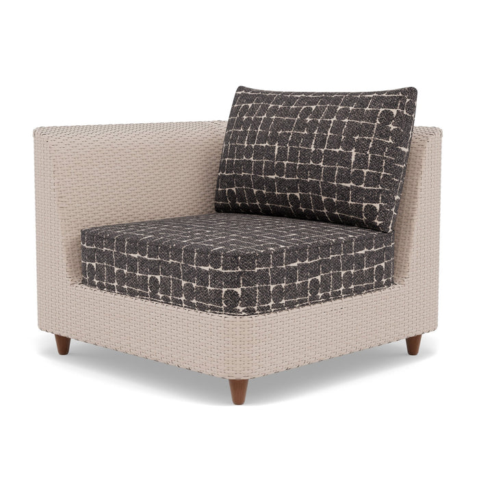 Woodard Mingle Corner Lounge Chair, shown in a Woodard outdoor setting (some pieces shown are sold separately)