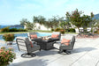 Concrete square fire table with Homecrest Anthem swivel rockers