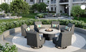 Concrete round fire table with Homecrest Edge Air swivel chairs