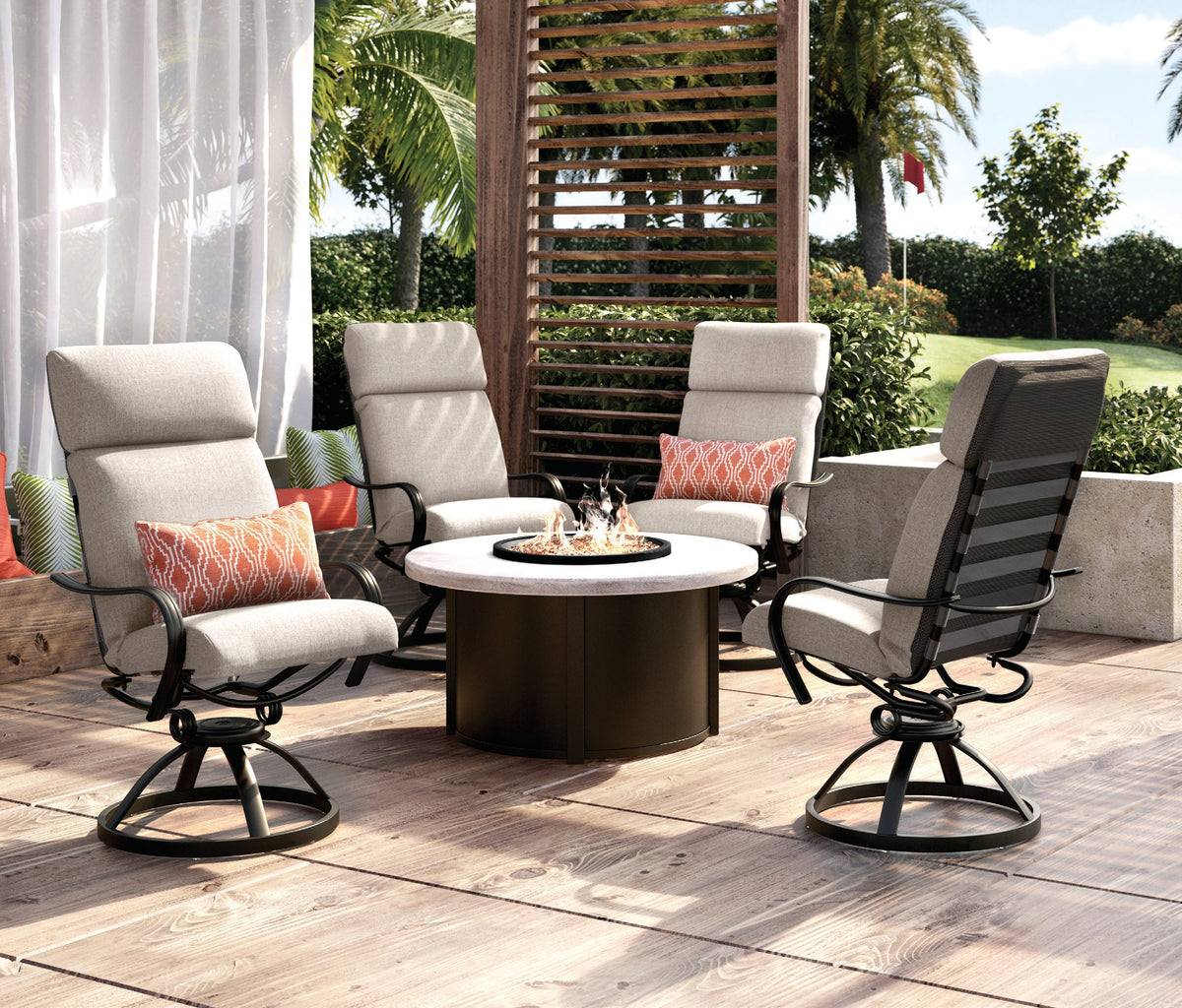 Holly Hill swivel rockers under the pergola