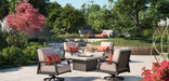 Homecrest Revive swivel rocker chat chairs around a fire table (the swivel rocker version of this chair)