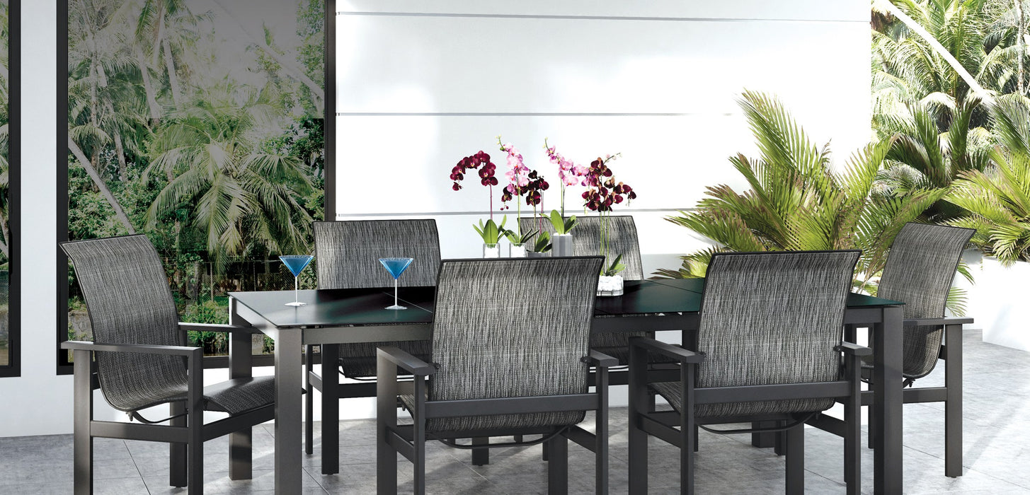 Homecrest Mode rectangular dining table with sling dining chairs
