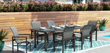 Homecrest Latitude rectangular dining table with sling dining chairs