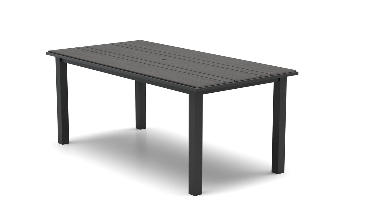 Homecrest Medley 42" x 84" Rectangular Balcony Table, post base, studio view