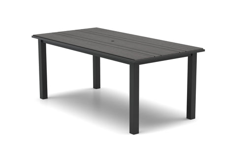 Homecrest Medley 42" x 84" Rectangular Balcony Table, post base, studio view