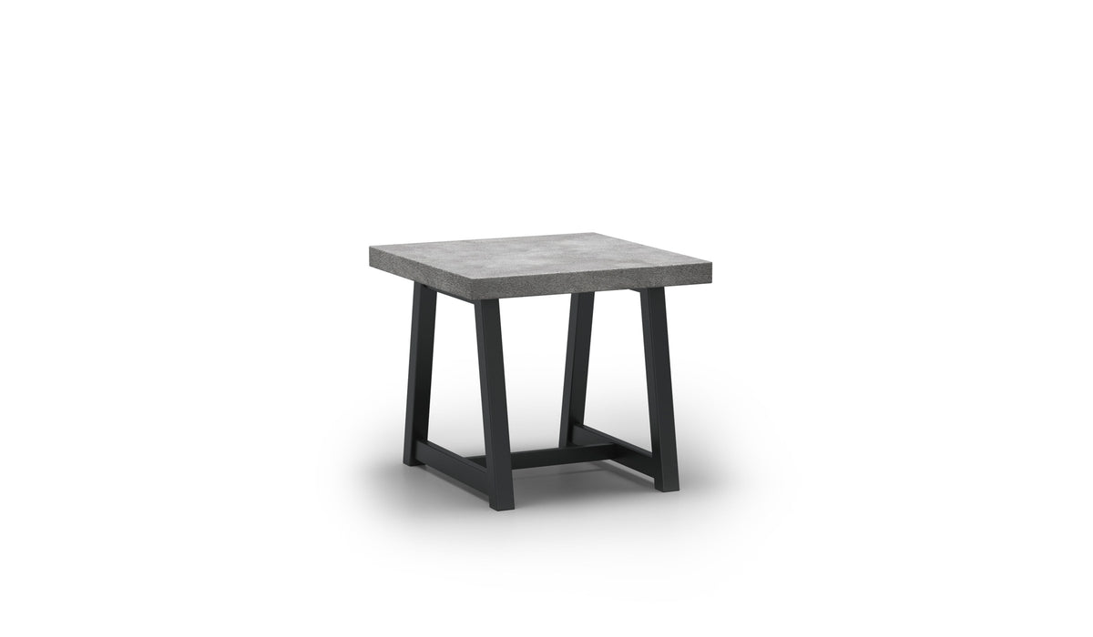 Homecrest Concrete 24" Square End Table, trestle base, studio view