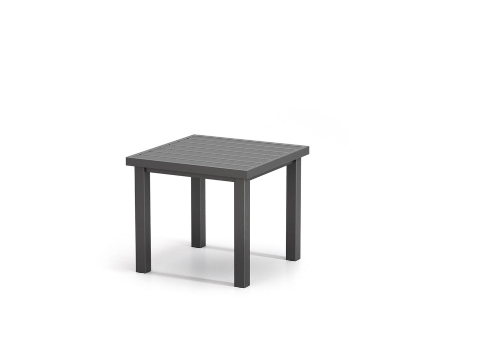 Homecrest Latitude 24" Square End Table, post base, studio view
