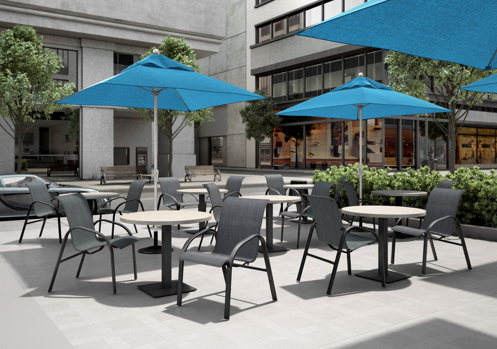 Homecrest market umbrella on a patio