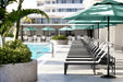 Homecrest market umbrella on a patio