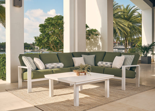 Telescope Casual Larssen 3-Piece L-Shape Sectional Set on a patio
