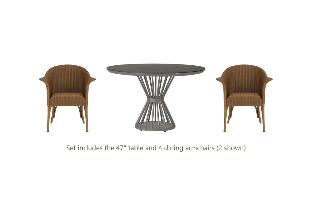 Lloyd Flanders All Seasons 5-Piece Dining Set: 47" round dining table with All Seasons dining armchairs (set includes 4)