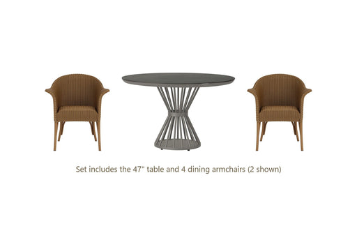Lloyd Flanders All Seasons 5-Piece Dining Set: 47" round dining table with All Seasons dining armchairs (set includes 4)