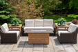 Lloyd Flanders Teak 52 inch rectangular fire table with Mesa seating, second view