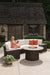 Lloyd Flanders Mesa curved sectional with fire table, front view