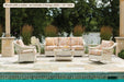 Lloyd Flanders Nantucket 4-piece seating set by a pool (shown with a rocker; set includes 2 lounge chairs)