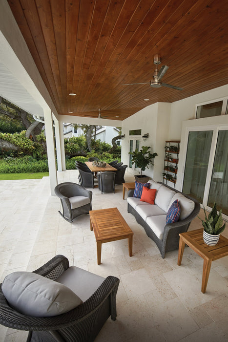 Lloyd Flanders Reflections seating in Pewter on a covered patio