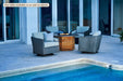 Lloyd Flanders Visions 4-Piece Swivel Glider Set on a patio (Fire table available as an add-on above)