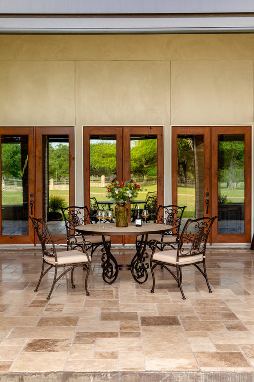 OW Lee San Cristobal round dining table with San Cristobal dining chairs