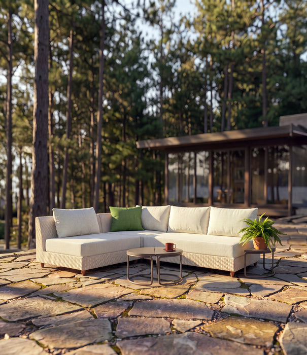 Woodard Mingle Loveseat, shown in a Woodard outdoor setting (some pieces shown are sold separately)