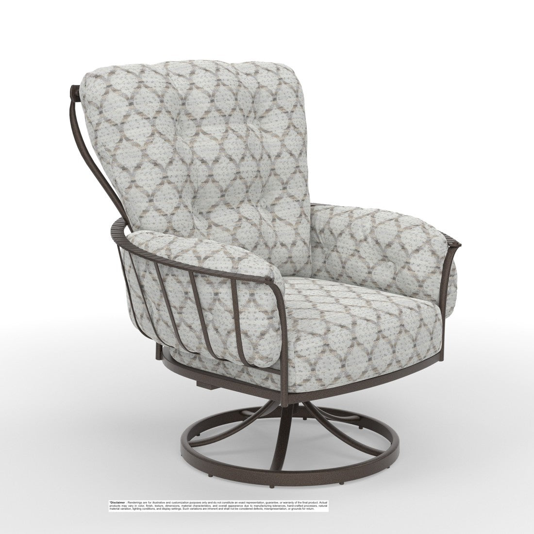 OW Lee Monterra swivel rocker in Copper Creek with Recess Smoke fabric
