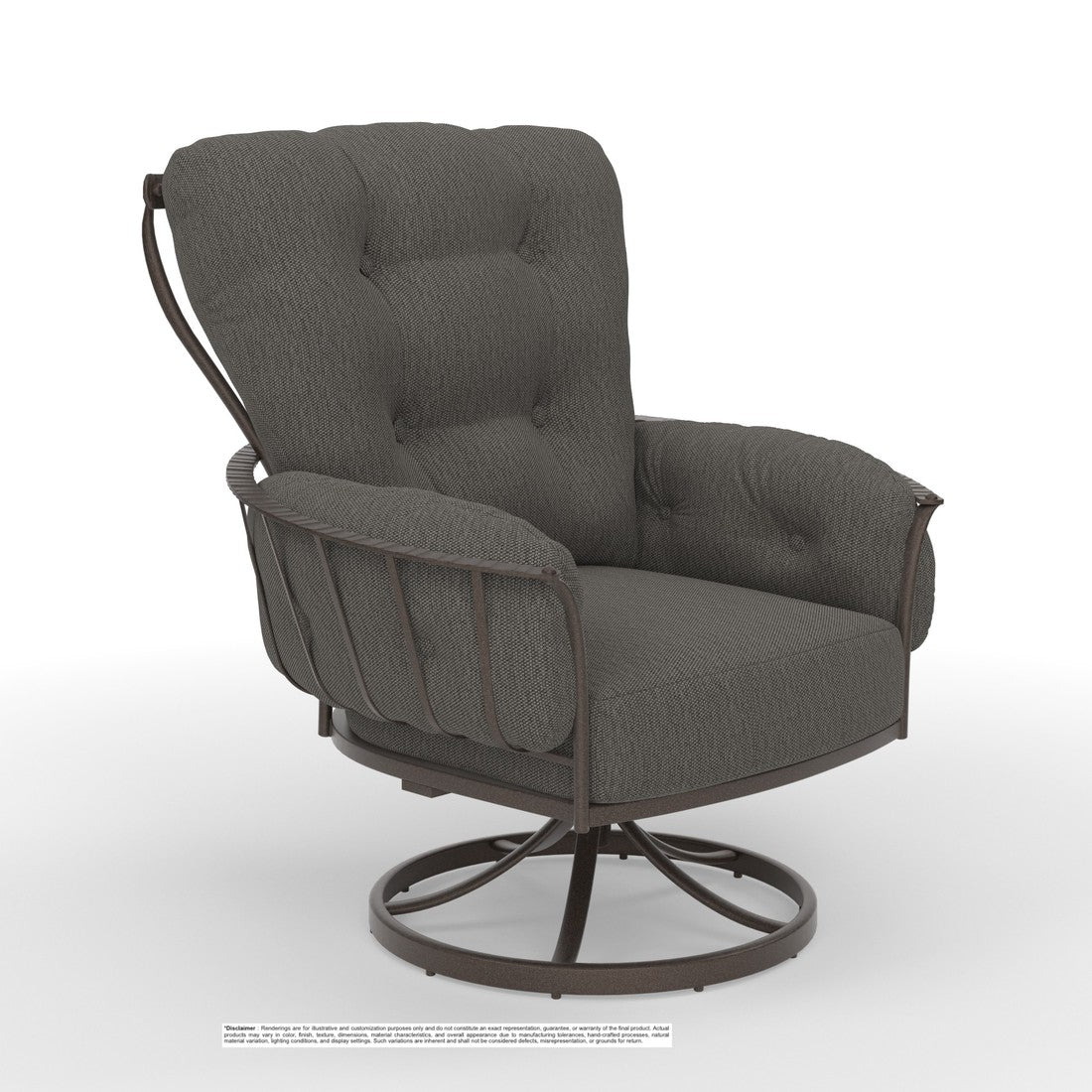 OW Lee Monterra swivel rocker in Copper Creek with Tailored Smoke fabric