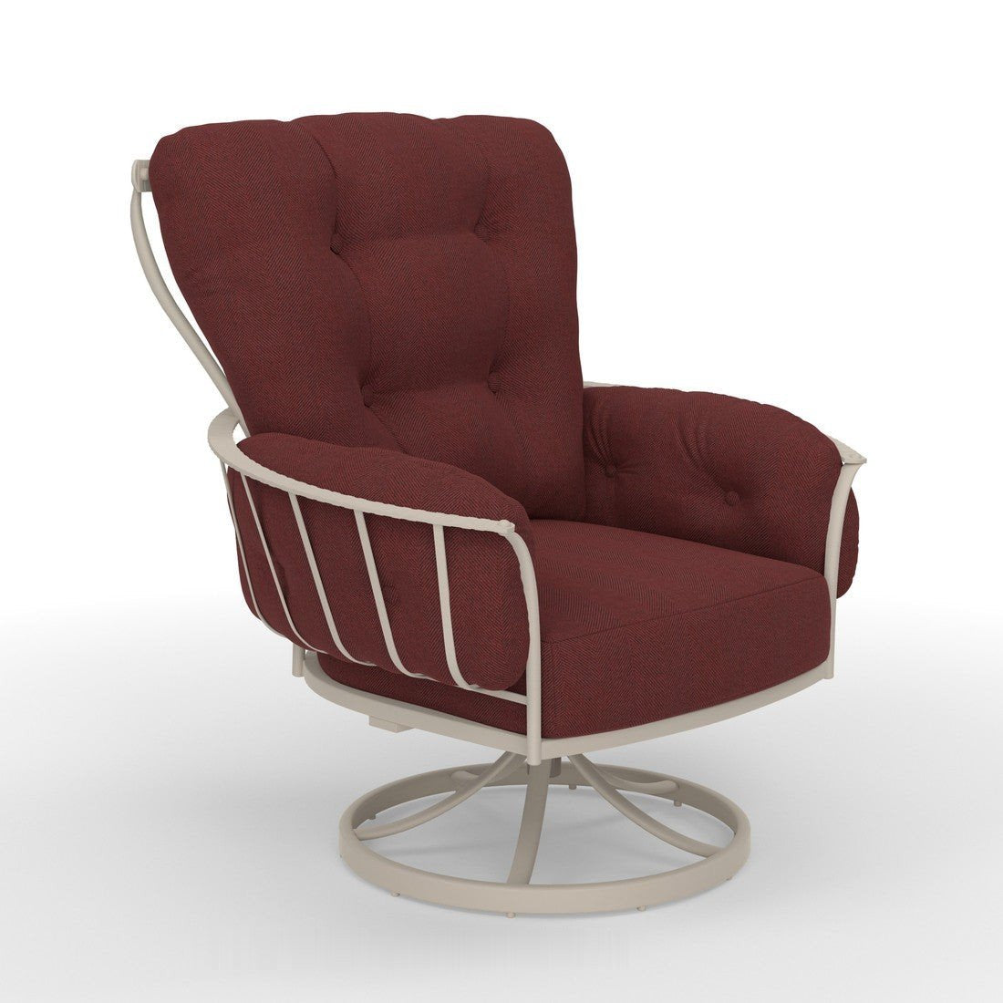 OW Lee Monterra swivel rocker in Sand Dollar with Trax Burgundy fabric