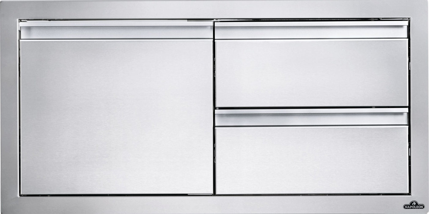 Napoleon 36 x 16 inch single door and double drawer, front