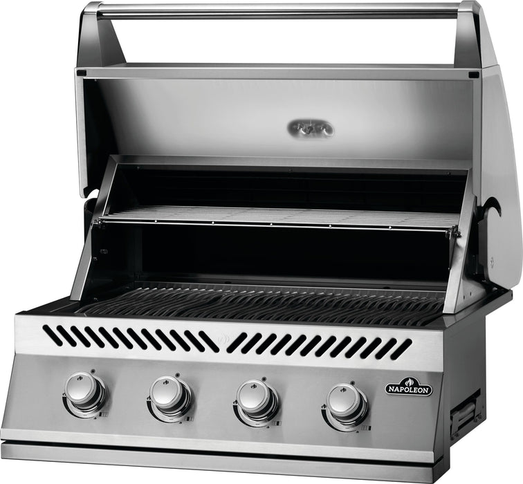 Built-In 500 Series 32 with the lid open and warming rack
