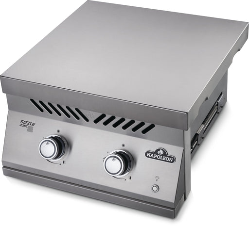 Dual infrared burner with the stainless steel cover closed