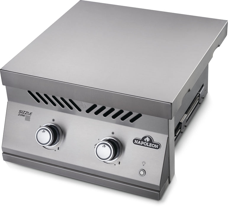 Dual infrared burner with the stainless steel cover closed