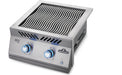 Napoleon Built-In 700 Series 18 inch dual infrared burner, angled view with knobs lit
