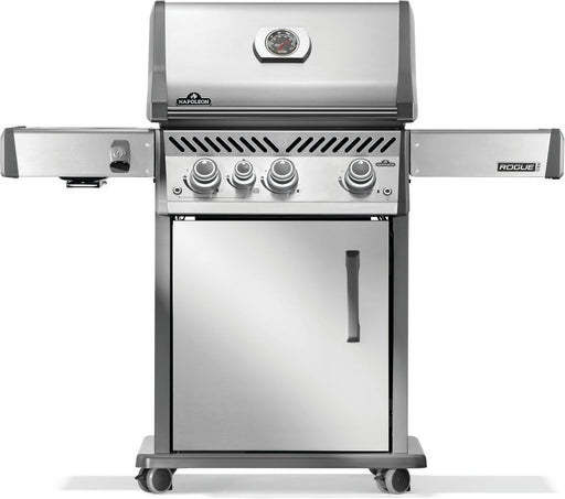 Napoleon Rogue PRO 425 gas grill in stainless steel, front view