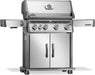 Napoleon Rogue PRO 525 gas grill in stainless steel, angled view