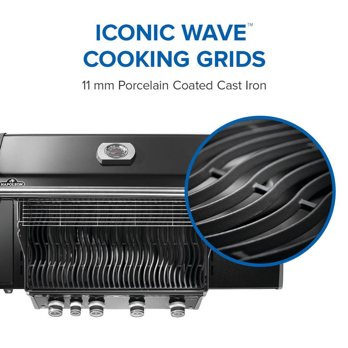 Black models: 11 mm porcelain-coated cast iron Wave grids