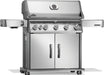 Napoleon Rogue PRO 625 gas grill in stainless steel, angled view