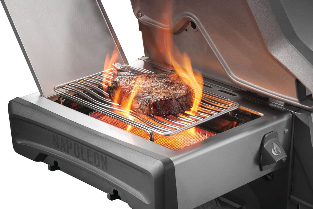 Steak searing on the infrared SIZZLE ZONE side burner