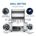 Innovative features: integrated bottle opener, JETFIRE ignition, white backlit knobs, locking caster wheels
