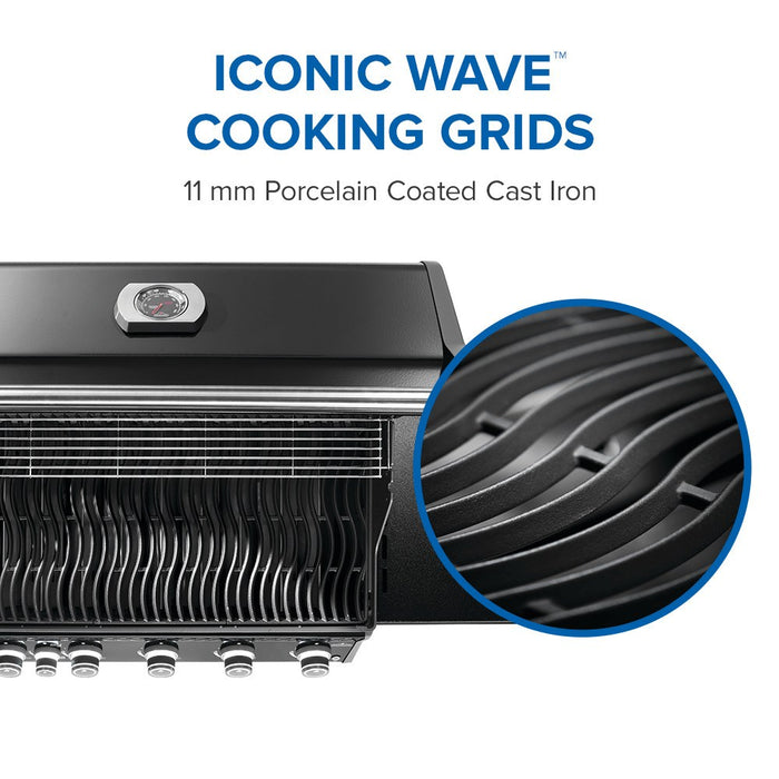 Black models: 11 mm porcelain-coated cast iron Wave grids