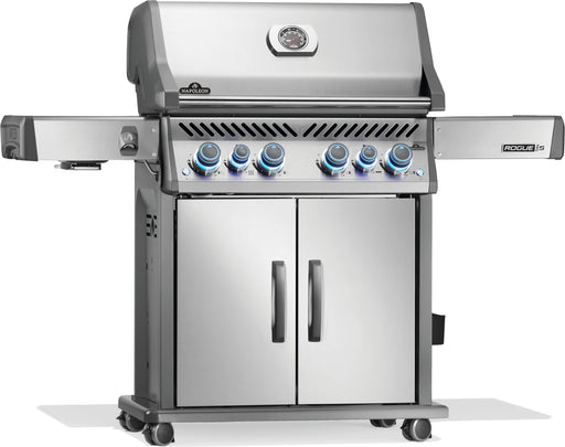 Napoleon Rogue PRO-S 525 gas grill in stainless steel, angled view