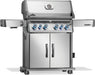 Napoleon Rogue PRO-S 525 gas grill in stainless steel, angled view