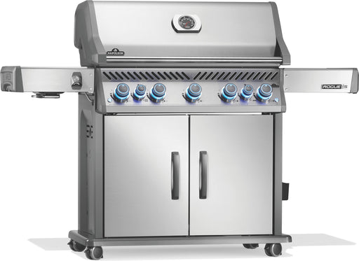 Napoleon Rogue PRO-S 625 gas grill in stainless steel, angled view