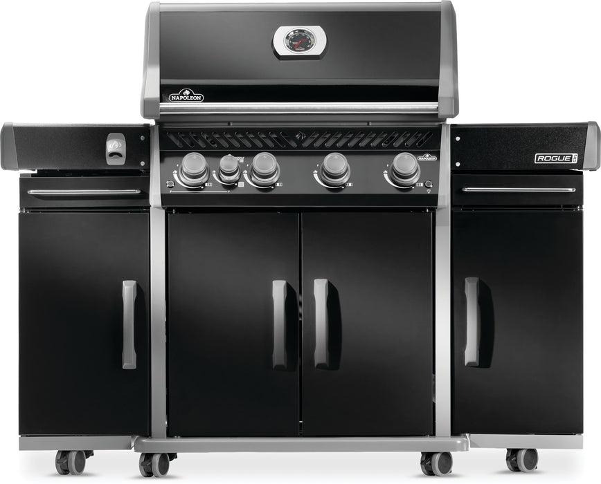 Two Napoleon 68009 black storage carts beside a black Rogue PRO grill