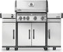 Two Napoleon 68008 stainless storage carts beside a Rogue PRO grill