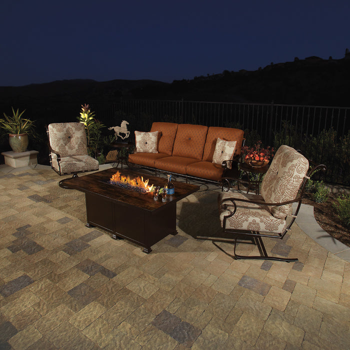 OW Lee Casual Fireside 30x50" Occasional Height Santorini Aluminum Fire Pit