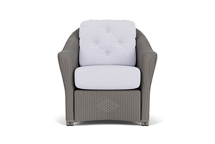 Lloyd Flanders chair with Exhale Sky fabric