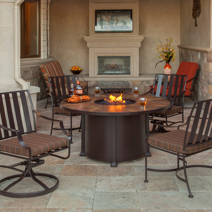 OW Lee Casual Fireside 54" Rd. Dining Height Elba Aluminum Fire Pit