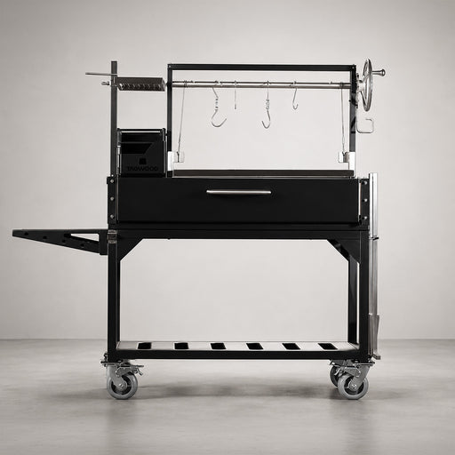 Tagwood BBQ03SI Santa Maria wood-fire grill in black cold-rolled steel, side view